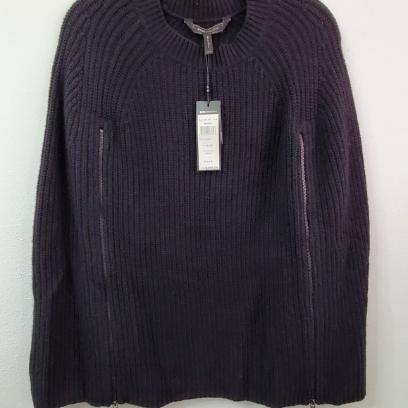 NWT BCBGMaxazria Sherwin Zipper Ribbed Black Poncho Zipper Detail XS/S - Picture 7 of 9